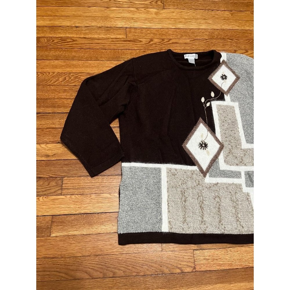 Vintage Dressbarn Sweater Womens Sz Large 14/16 Brown Retro Acrylic Knit NWT NOS - Picture 2 of 7